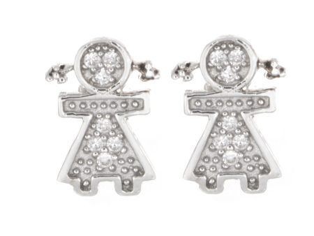 925 Sterling Silver Cubic Zirconia Children Shaped Womens Earrings For Sale