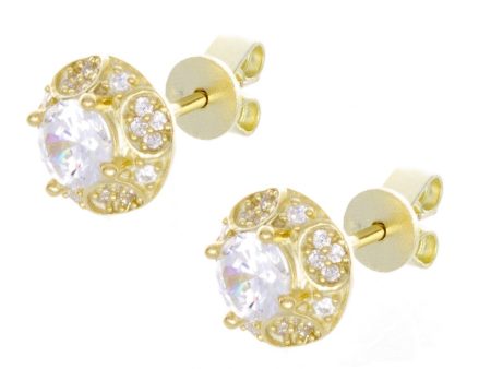 Ladies 18k Sterling Silver Gold Finish CZ Stone Fashion Stud Earrings GM-147 Online now