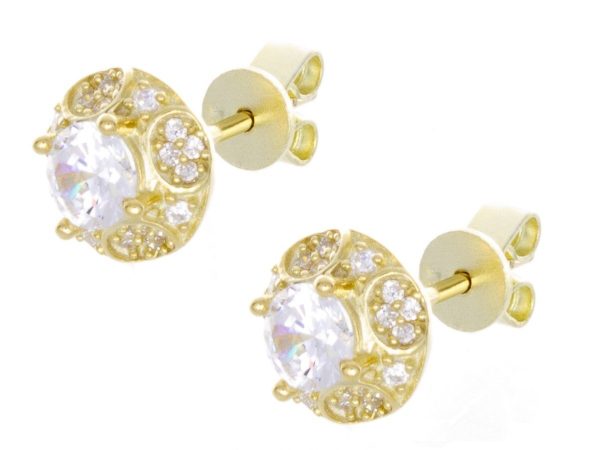 Ladies 18k Sterling Silver Gold Finish CZ Stone Fashion Stud Earrings GM-147 Online now