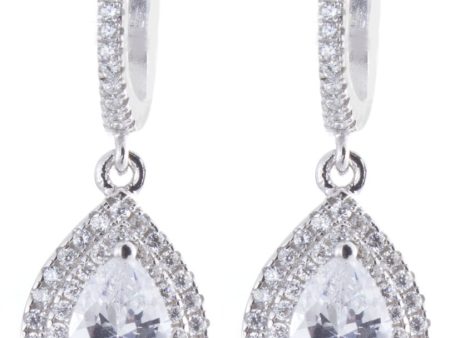 925 Sterling Silver Cubic Zirconia Teardrop Shaped Hanging Womens Earrings Hot on Sale