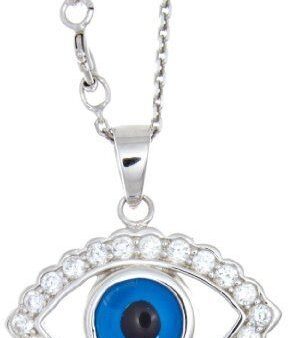 Sterling Silver Evil Eye Zirconia Pendant Necklace 18 inches chain Online now