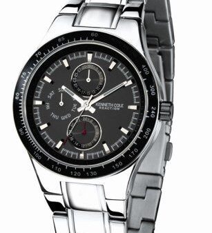 Kenneth Cole Men s Reaction Black Dial Silver-Tone Bracelet Watch KC3670 Online Sale