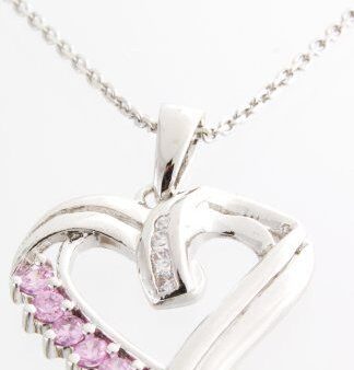 Silver Curved Heart Shape Crystal Women Necklace 18 inches Chain Pendant Hot on Sale