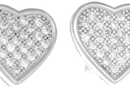 Sterling Silver Heart Shape Simulated Diamonds Pave 10mm Women s Earrings Stud Discount