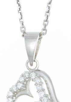 Silver Curved Heart Shape Crystal Women Necklace 16 inches Chain Pendant For Cheap