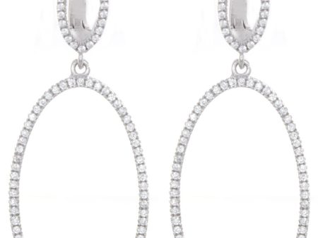 925 Sterling Silver Cubic Zirconia Oval Hoop Shaped Hanging Womens Earrings Online Sale