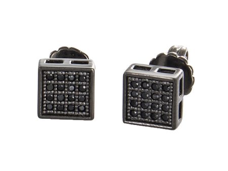 6mm Micro Pave Set Sterling Silver Black CZ Stud Earrings For Sale