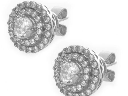 Women s Sterling Silver Rhodiumd Finish CZ Stone Fashion Stud Earrings GM-134 Online Sale