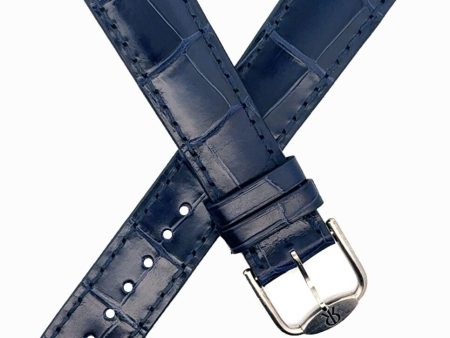 Revue Thommen 18mm Men s Navy Blue Alligator Leather Silver Buckle Watch Band on Sale