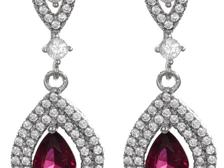 925 Sterling Silver White Senthetic Ruby CZ Tear Drop Hanging Womens Earrings Hot on Sale