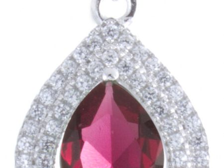 925 Sterling Silver White and Ruby Cubic Zirconia Teardrop Shape Pendant For Discount