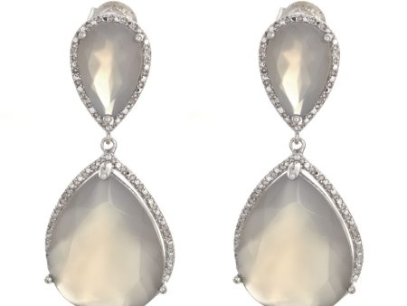 Women s Sterling Silver Grey Agate Double Teardrop Diamond Earrings Supply