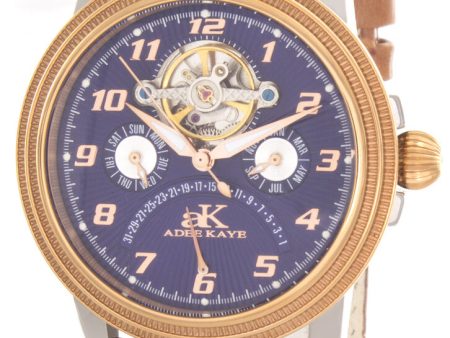 Adee Kaye Mens Blue Dial Brown Leather Strap Open Heart Watch AK8023-MRG Online now