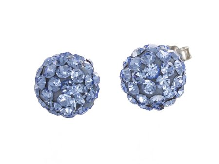 Sterling Silver Blue Sparkling Crystal 10mm x 20mm Round Ball Stud Earrings Online Sale