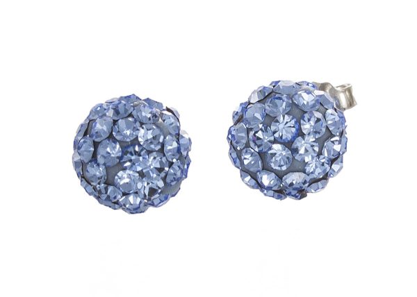 Sterling Silver Blue Sparkling Crystal 10mm x 20mm Round Ball Stud Earrings Online Sale