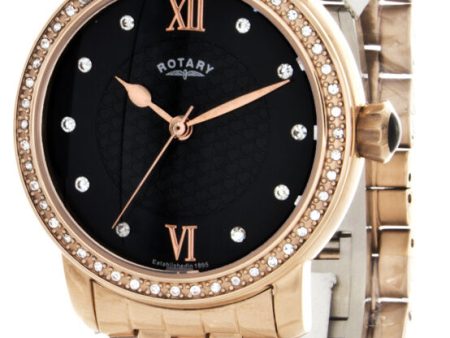 Rotary Women s Rose Gold-Plated Black Dial Watch LB00122 13 Hot on Sale