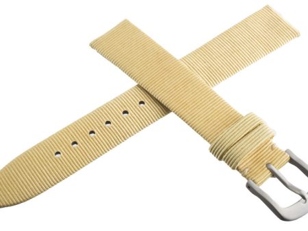 Authentic Locman 16mm Beige Ribbed Leather Watch Band Strap with Buckle Fashion