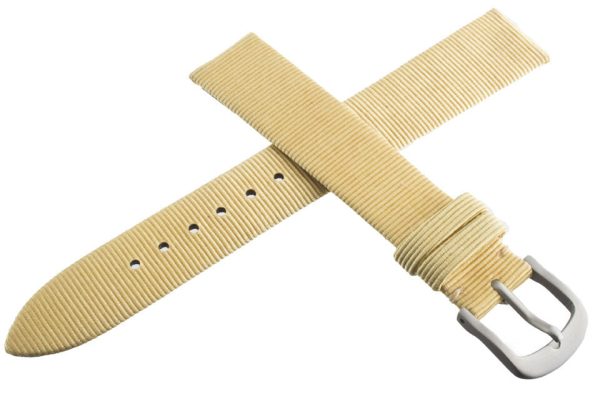 Authentic Locman 16mm Beige Ribbed Leather Watch Band Strap with Buckle Fashion