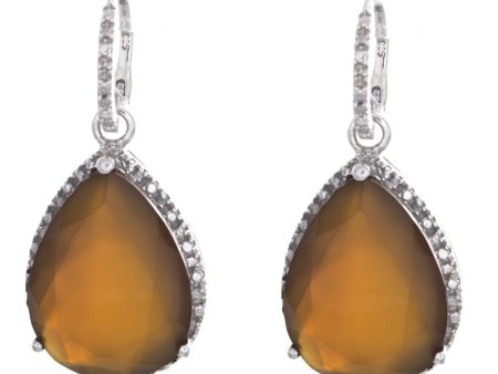 Women s Sterling Silver Burnt Orange Agate Teardrop Diamond Earrings For Cheap