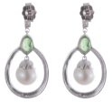 14K White Gold Genuine Diamond, Peridot, and Pearl Hanging Womens Earrings Online