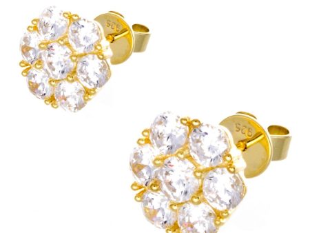 Women s 18k Sterling Silver Gold Finish CZ Stone Fashion Stud Earrings GM-121 Online now