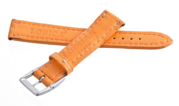 Authentic Locman Lorica 18mm Orange Leather Watch Band with Silver Buckle Fashion