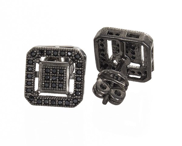 Sterling Silver 10mm Rhodium Black CZ Square  Stud Earrings Supply