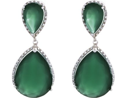 Women s Sterling Silver Green Emerald Double Teardrop Diamond Earrings For Cheap