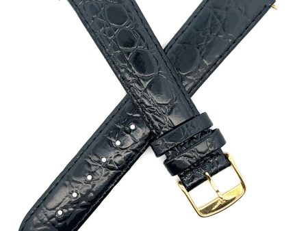 18mm Longines Black Watch Band Strap Gold-Tone Buckle For Sale