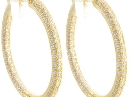 18k Yellow Gold Plated Cubic Zirconia Round Hoop Women s Silver Earrings Online now