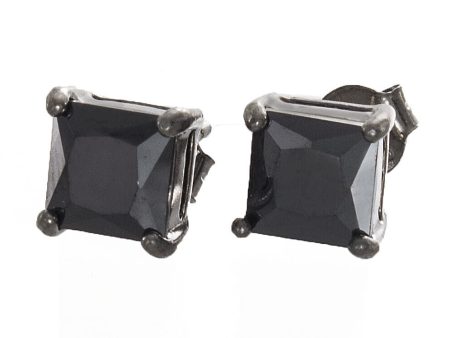 7mm Sterling Silver Black CZ Stone Stud Earrings For Sale