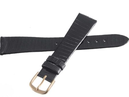 18mm x 14mm Bulova Black Shiny Lizard Leather Gold Buckle Strap Band Sale