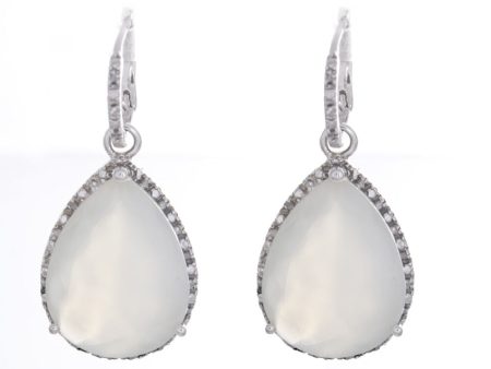 Women s Sterling Silver Milky White Agate Teardrop Diamond Earrings Online Sale