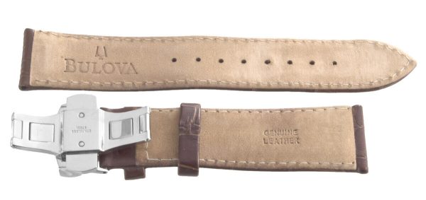 Bulova 22mm x 20mm Brown Alligator Leather Silver Buckle Watch Band on Sale