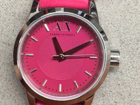 A|X Armani Exchange Women s Silver-Tone Studded Pink Leather Strap Watch AX6022 Online Sale