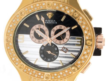 1ct Aqua Master Men s Chrono Black Dial Gold Case Diamond Bezel Watch W206 For Discount