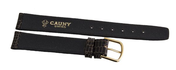 Cauny Swiss 16mm Brown Lizard Leather Gold Buckle Watch Strap Band Cheap