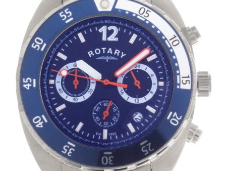 Rotary GB00499 05 Blue Dial Stainless Steel Bracelet Chronograph Mens Watch 44mm For Discount