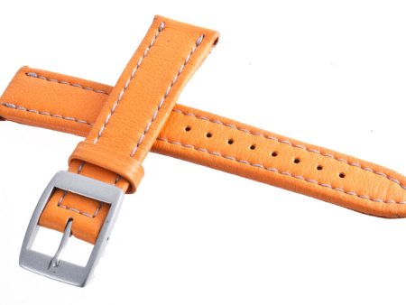 Authentic Locman Lorica 18mm Orange Leather Watch Band with Silver Buckle Fashion