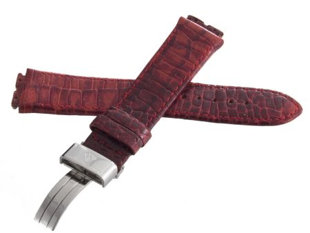 Aqua Master Special 19mm to 23mm Genuine Red Leather Silver Buckle Watch Band For Sale