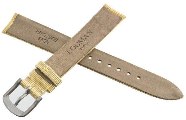 Authentic Locman 16mm Beige Ribbed Leather Watch Band Strap with Buckle Fashion