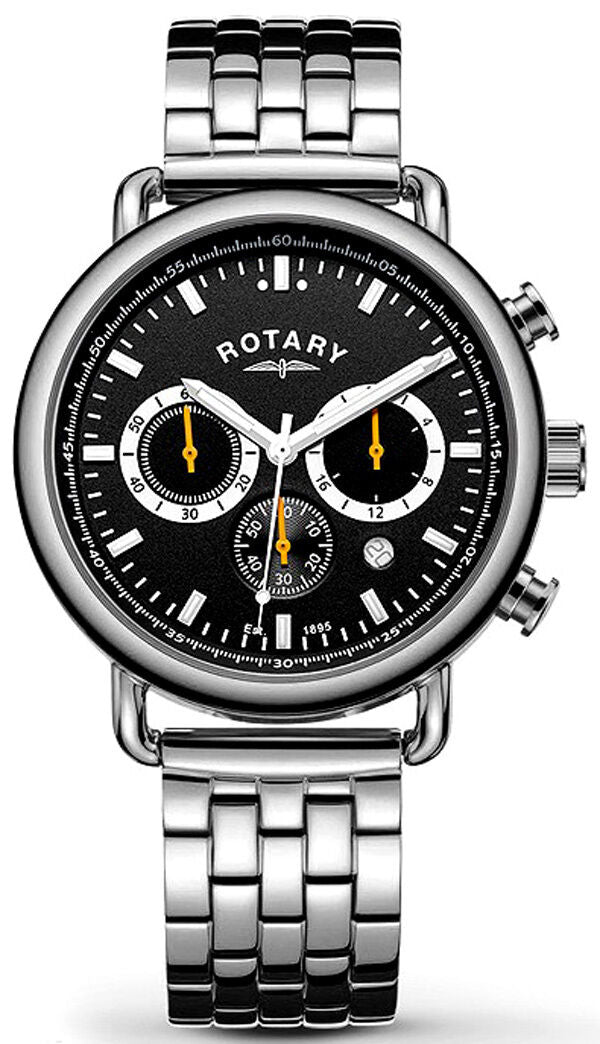 Rotary GB00480 04 Black Dial Stainless Steel Chronograph Men s Watch Discount