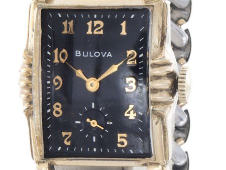 Bulova Women s Black Dial Gold Tone Watch 3-31-1910 5-31-1955 For Discount